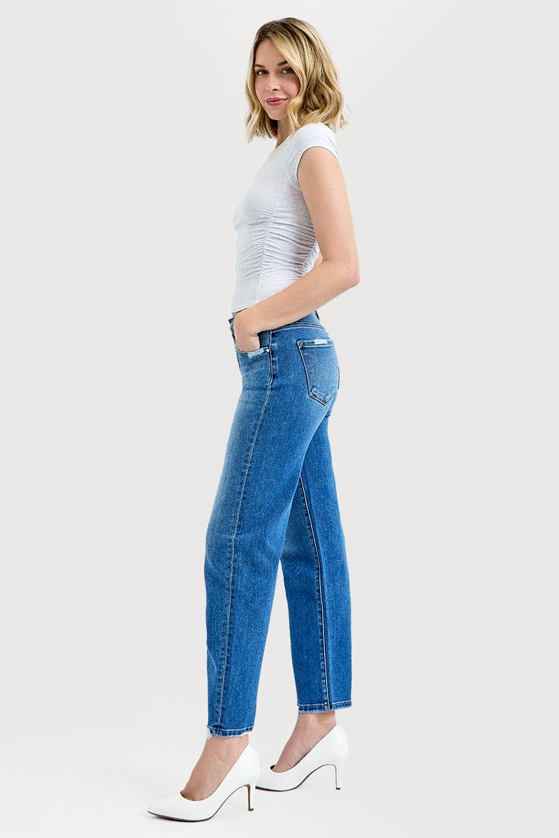 TUMMY CONTROL HIGH RISE ANKLE SLIM BARREL JEANS
