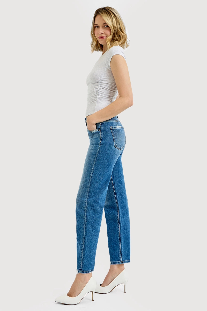 TUMMY CONTROL HIGH RISE ANKLE SLIM BARREL JEANS