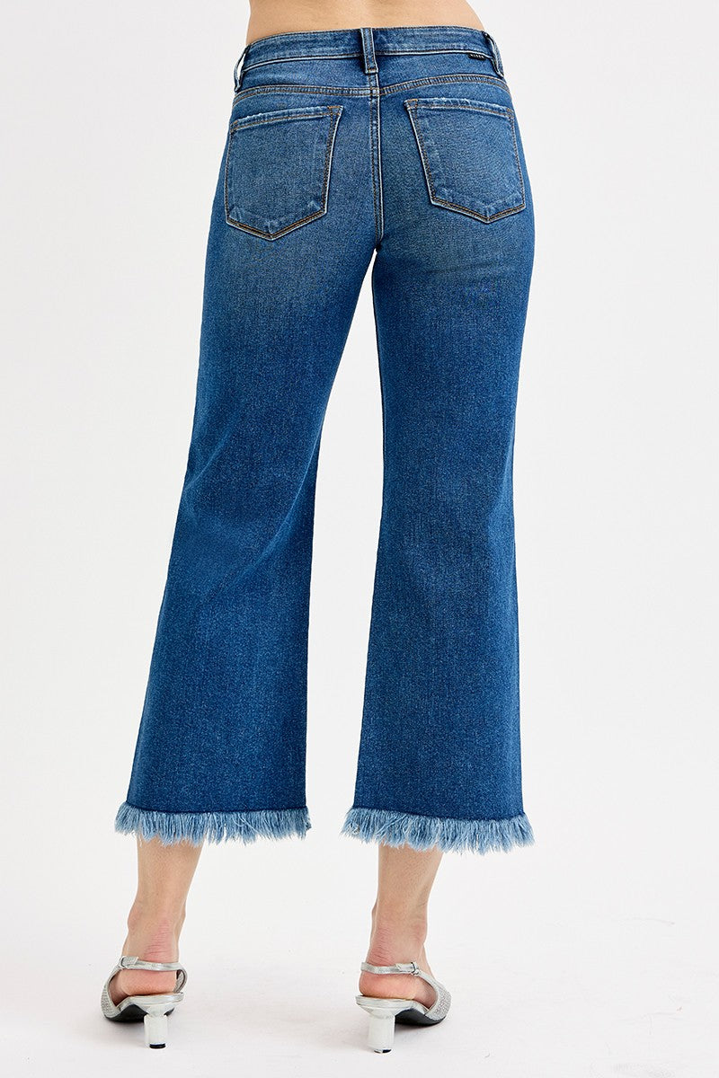 MID RISE CROP WIDE BUTTON DOWN JEANS