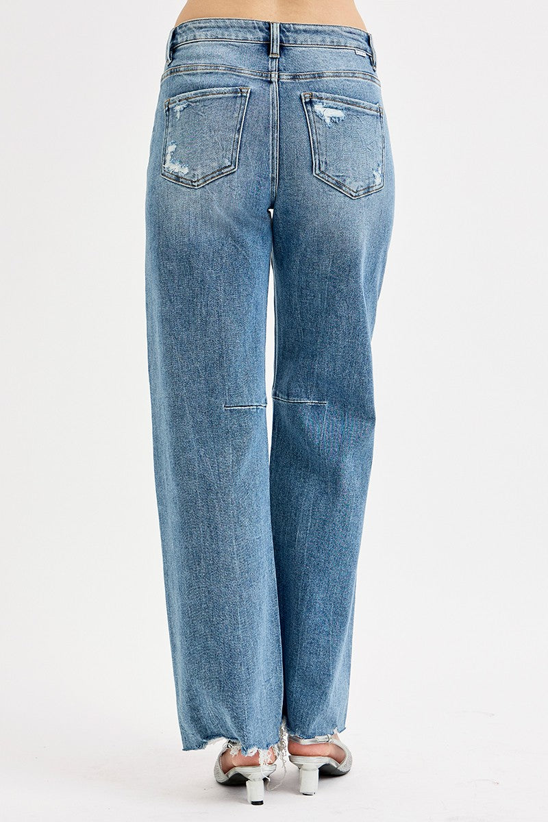 SLOUCHY WIDE BAGGY LEG TIE WASHED JEANS