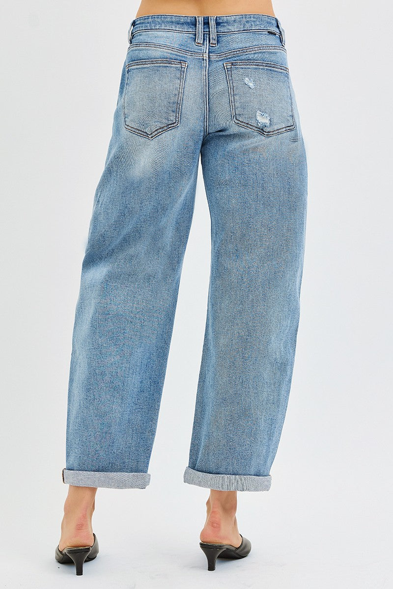 SLOUCHY ANKLE LENGTH BARREL JEANS WITH CUFFS
