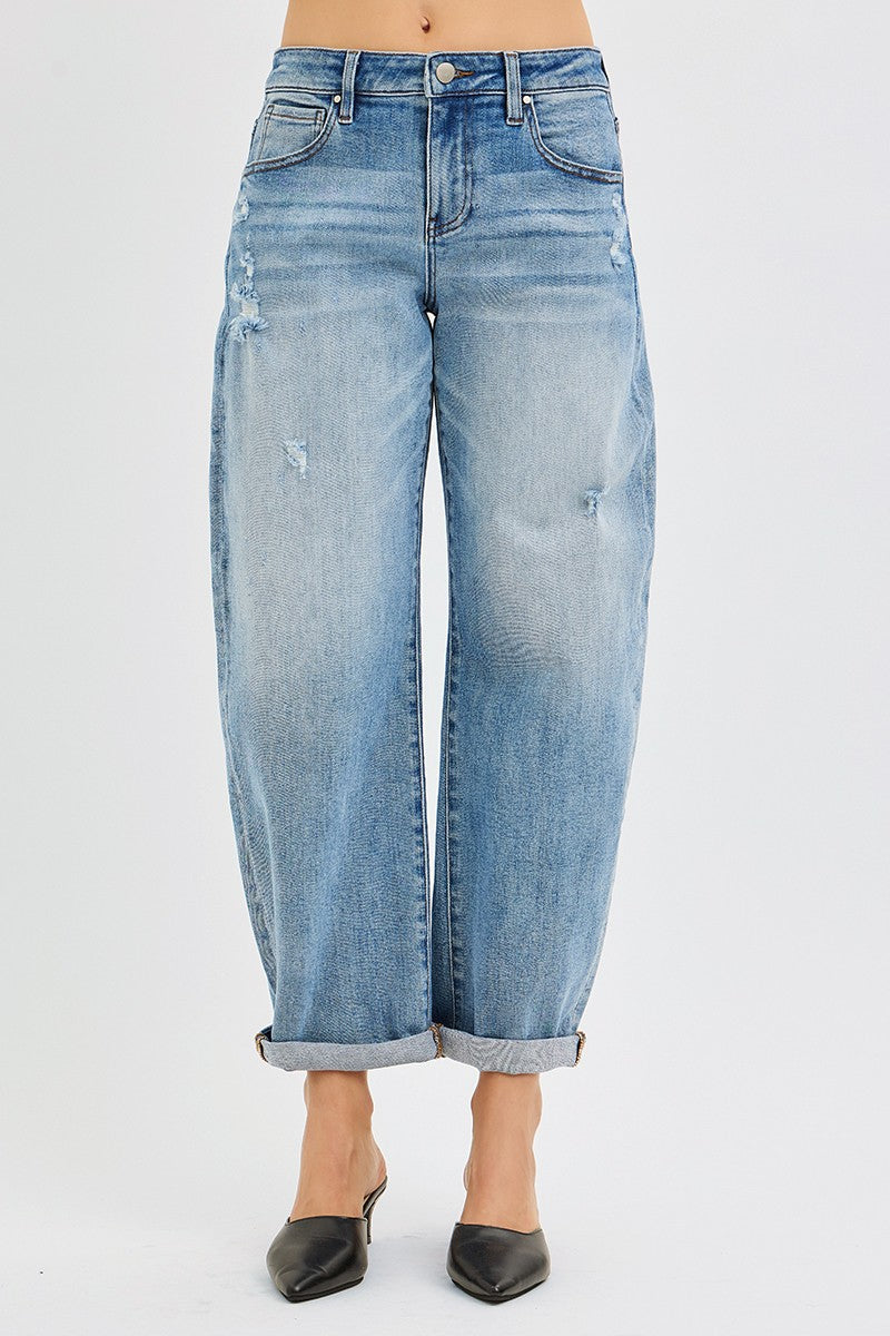 SLOUCHY ANKLE LENGTH BARREL JEANS WITH CUFFS