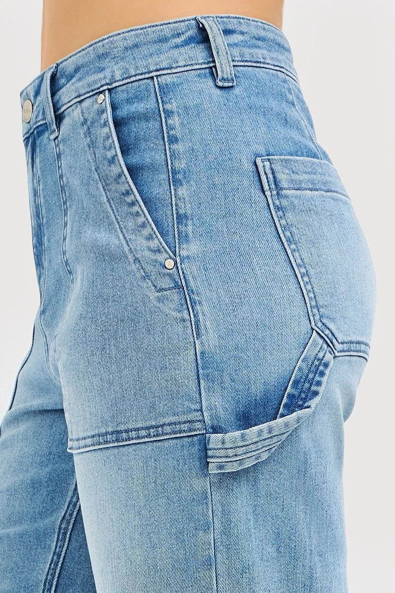 HIGH RISE STRAIGHT LEG JEANS CARGO FRONT POCKETS