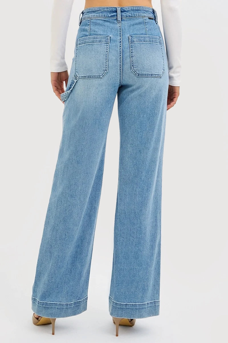 HIGH RISE STRAIGHT LEG JEANS CARGO FRONT POCKETS