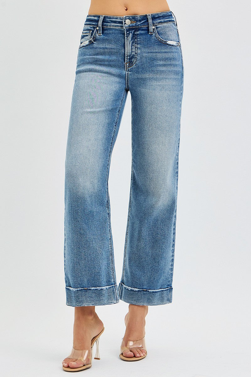 MID RISE CROP STRAIGHT WITH TAYLOR CUFFED JEANS