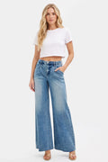 HIGH RISE WIDE LEG JEANS WITH PLEATS