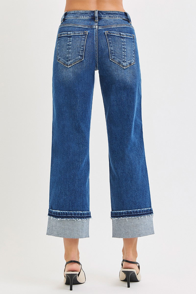 MID RISE ANKLE STRAIGHT JEANS WITH CUFFED HEM