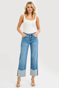 MID RISE CROP WIDE CUFFED JEANS