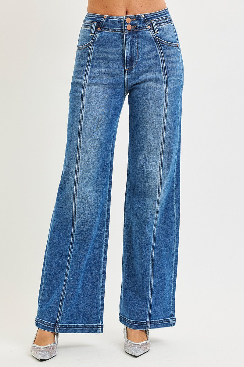 HIGH RISE WIDE JEANS FRONT AND BACK CURVED SEAM