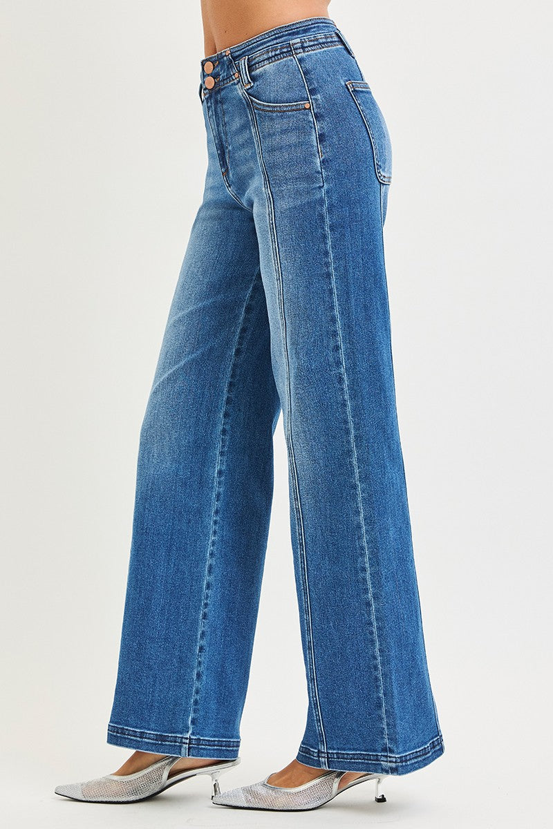 HIGH RISE WIDE JEANS FRONT AND BACK CURVED SEAM