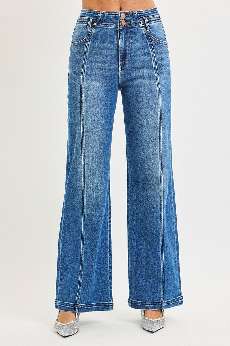HIGH RISE WIDE JEANS FRONT AND BACK CURVED SEAM