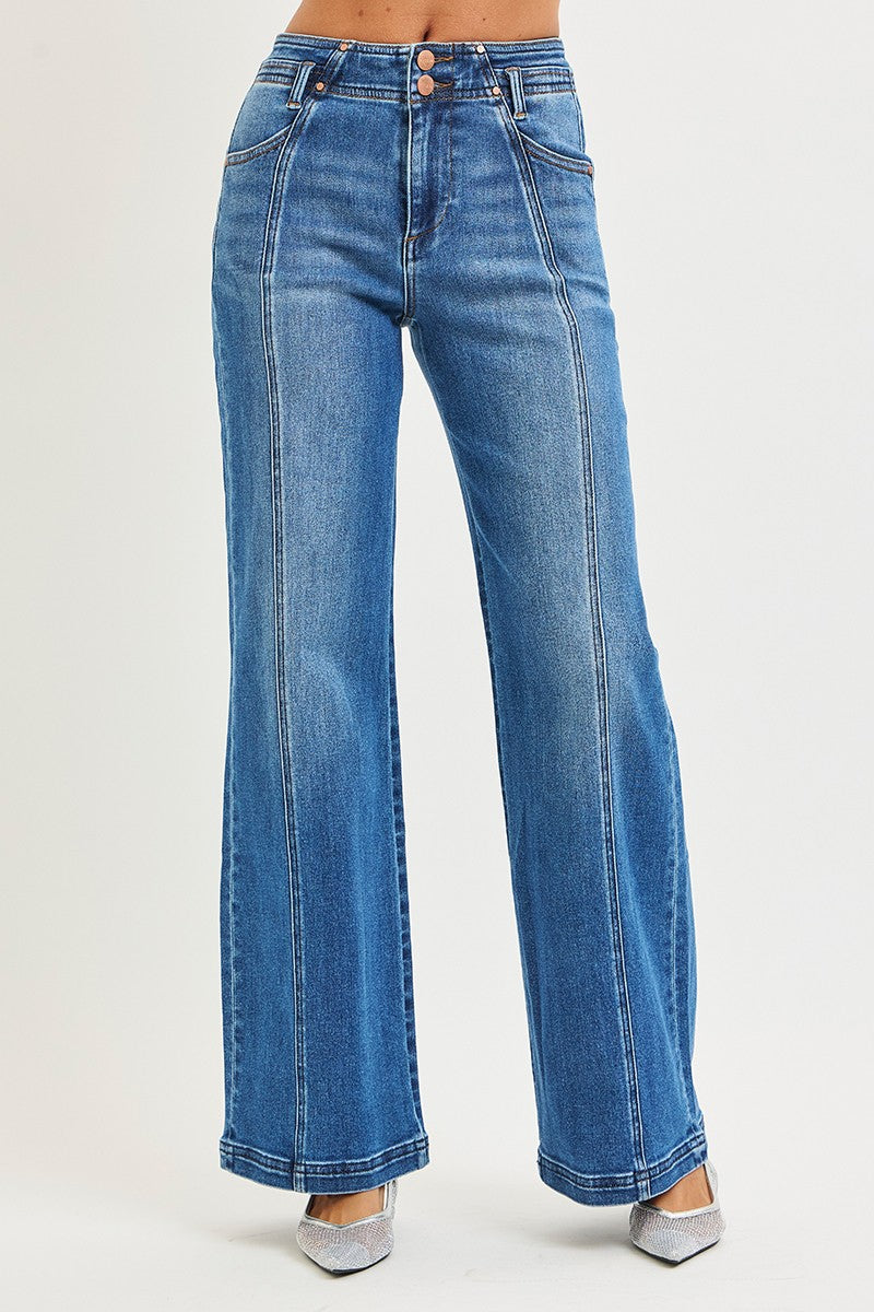 HIGH RISE WIDE JEANS FRONT AND BACK CURVED SEAM
