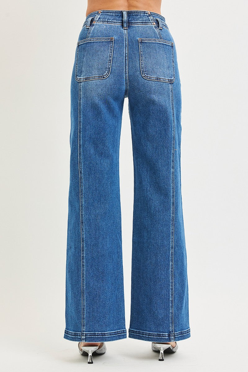 HIGH RISE WIDE JEANS FRONT AND BACK CURVED SEAM