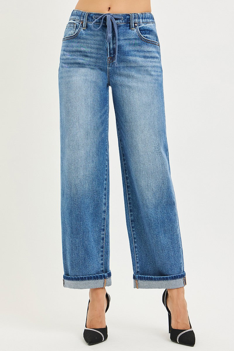 ELASTIC BAND SLOUCH ANKLE BOYFRIEND CUFFED HEM