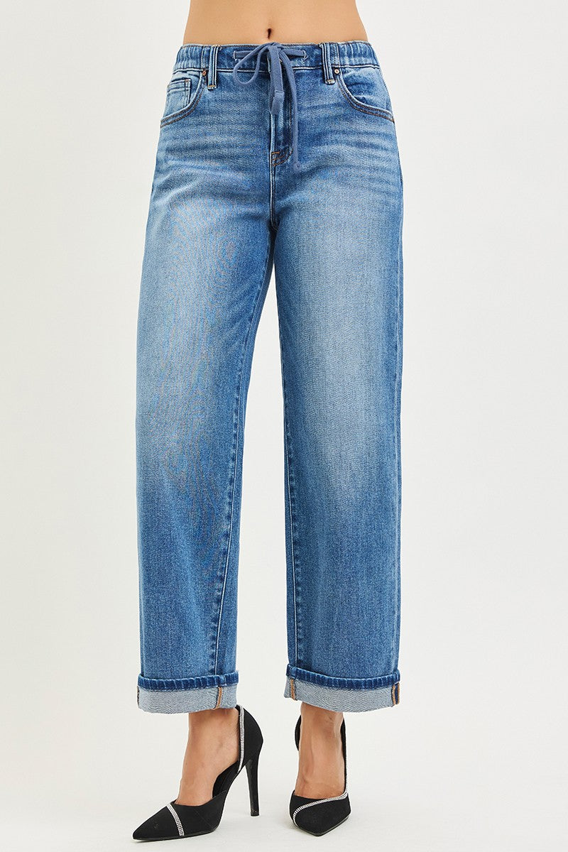 ELASTIC BAND SLOUCH ANKLE BOYFRIEND CUFFED HEM