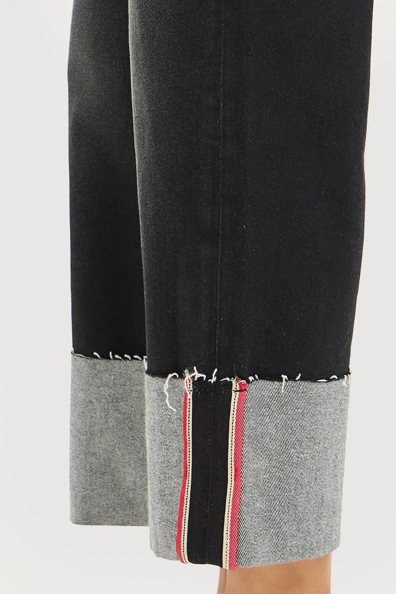 TUMMY CONTORL MID RISE CROP WIDE CUFFED JEANS