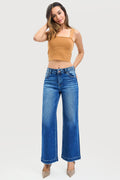 HIGH RISE WIDE JEANS WITH WAISTBAND SEAM DETAIL