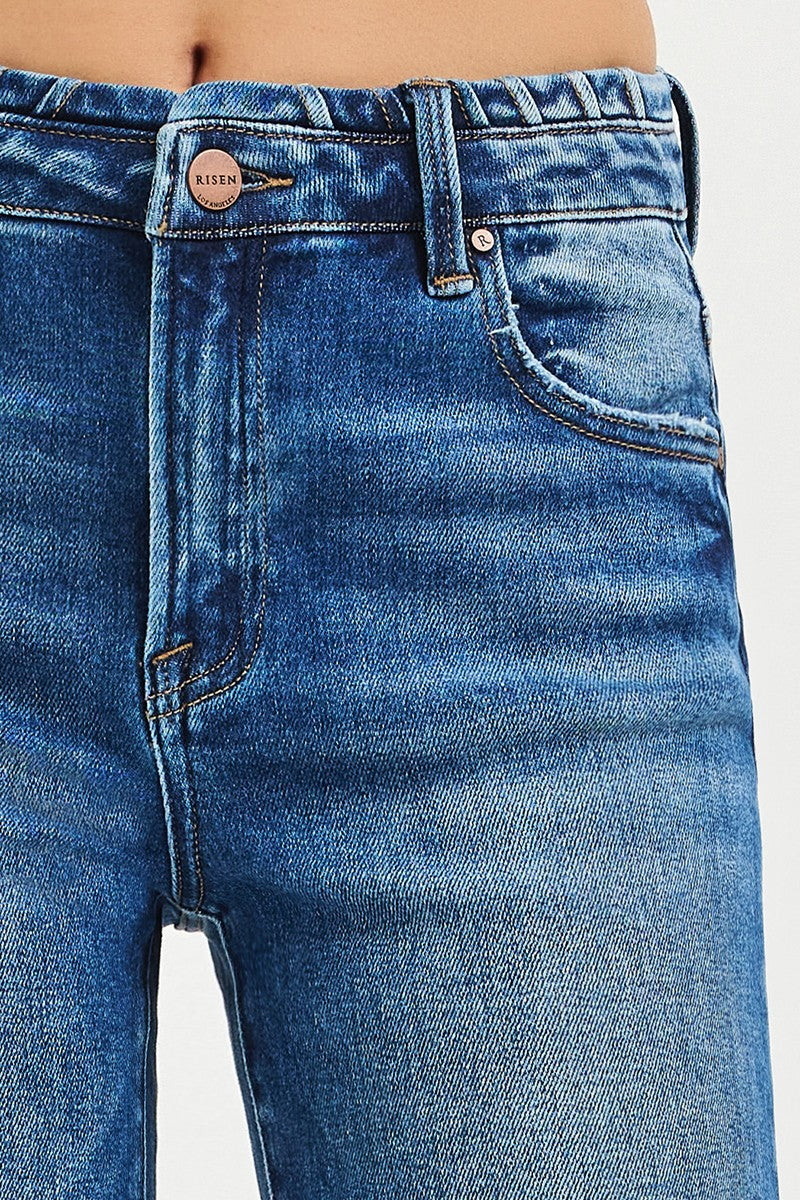 HIGH RISE WIDE JEANS WITH WAISTBAND SEAM DETAIL