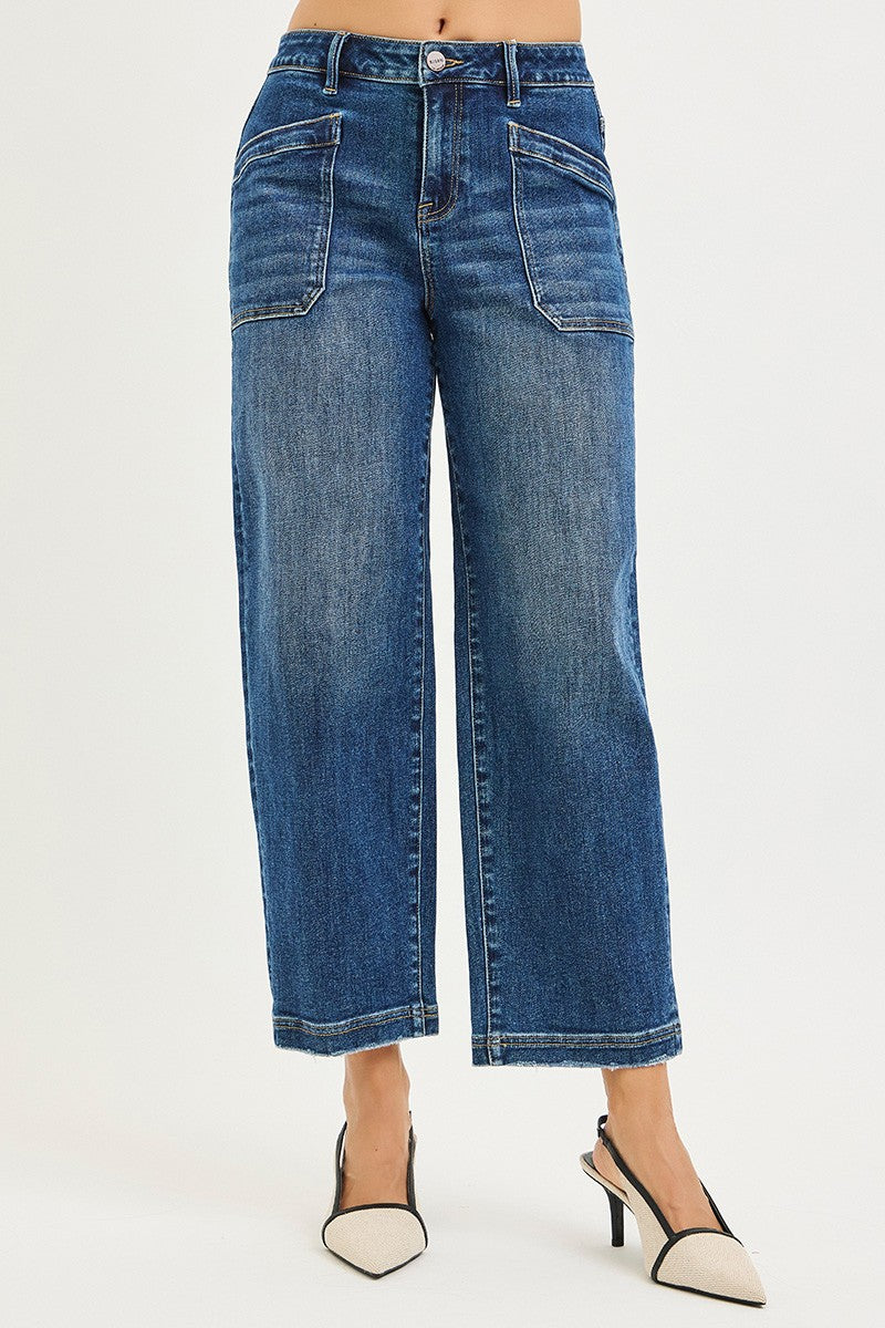 SLOUCHY CROPPED BAGGY JEANS FRONT PATCH POCKET
