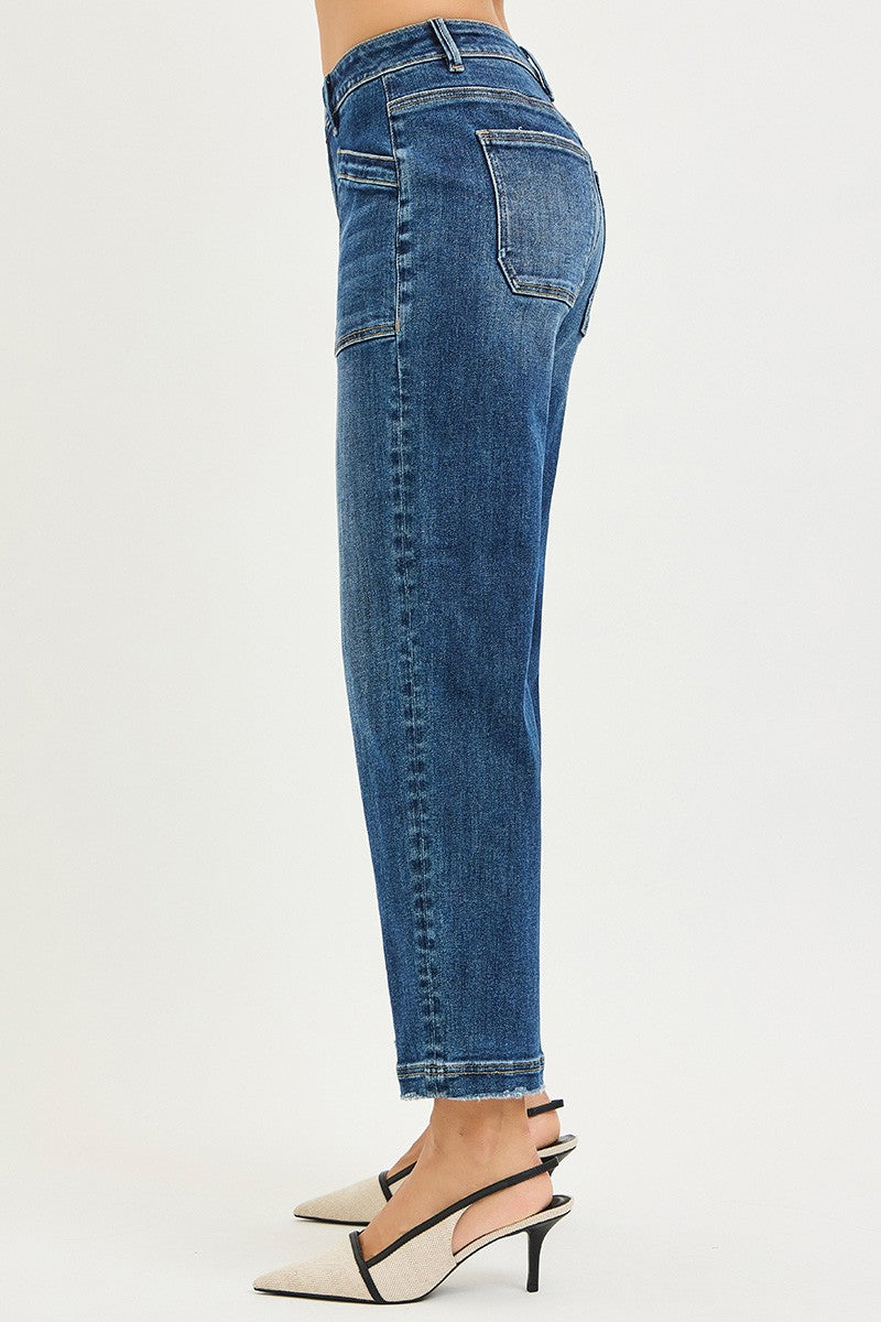 SLOUCHY CROPPED BAGGY JEANS FRONT PATCH POCKET