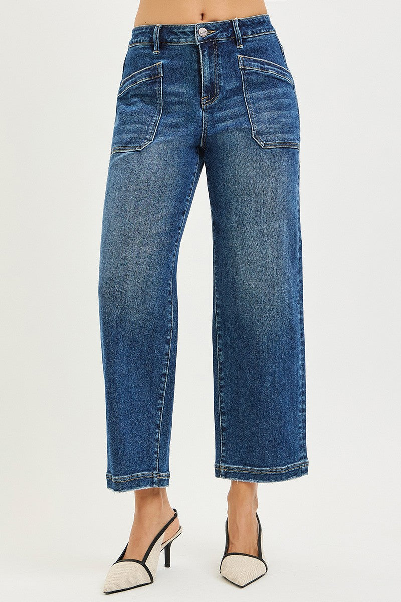 SLOUCHY CROPPED BAGGY JEANS FRONT PATCH POCKET