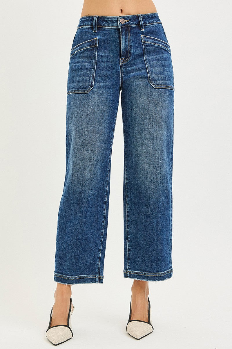 SLOUCHY CROPPED BAGGY JEANS FRONT PATCH POCKET