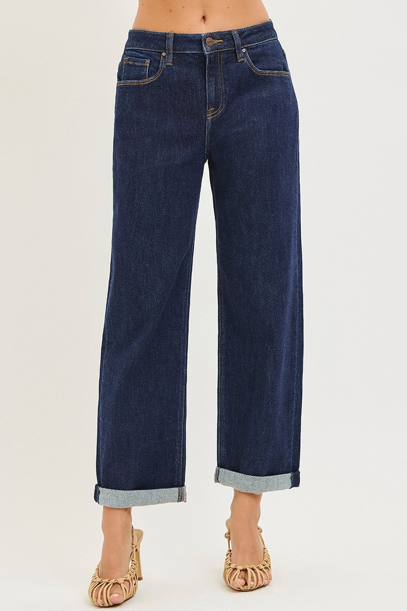 SLOUCHY CROPPED BOYFRIEND JEANS WITH CUFFED HEM