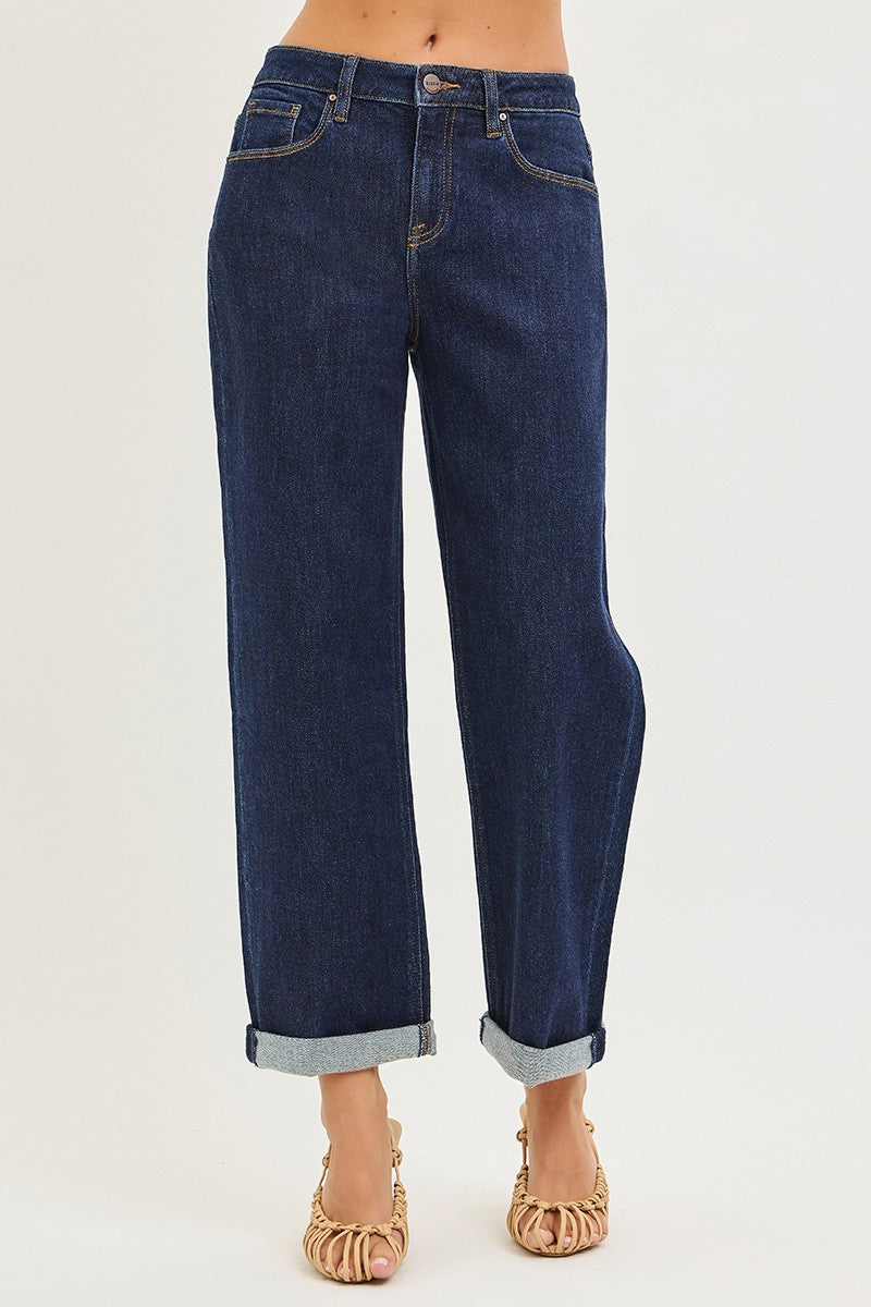SLOUCHY CROPPED BOYFRIEND JEANS WITH CUFFED HEM