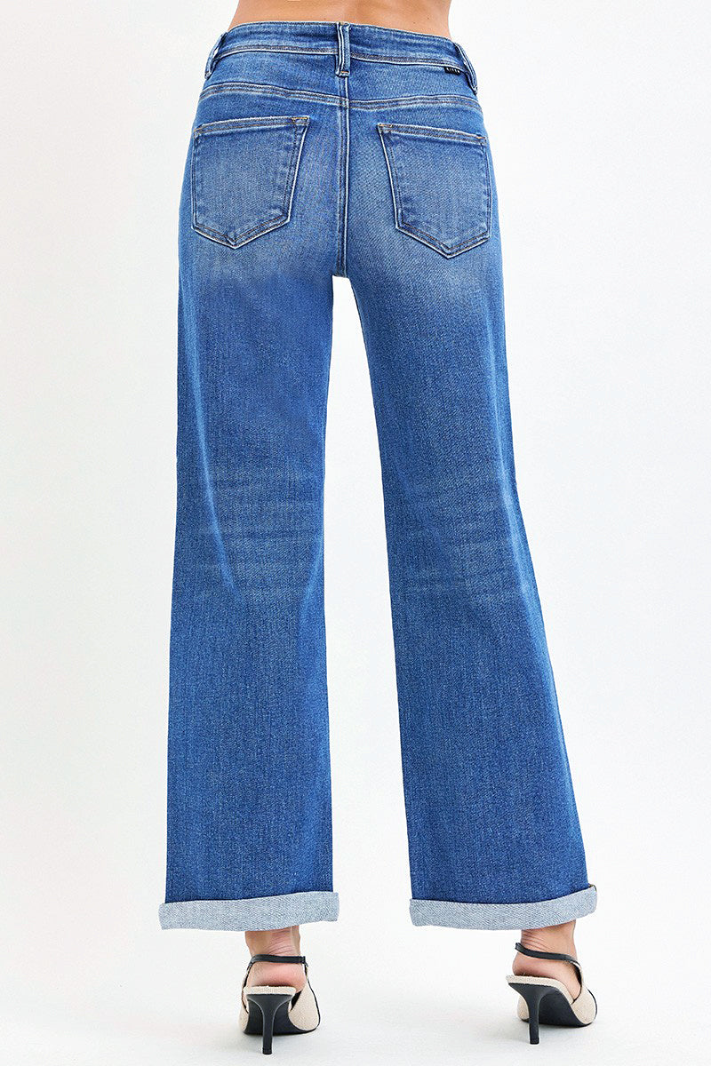 HIGH RISE RELAXED FIT ANKLE STRAIGHT JEANS CUFF
