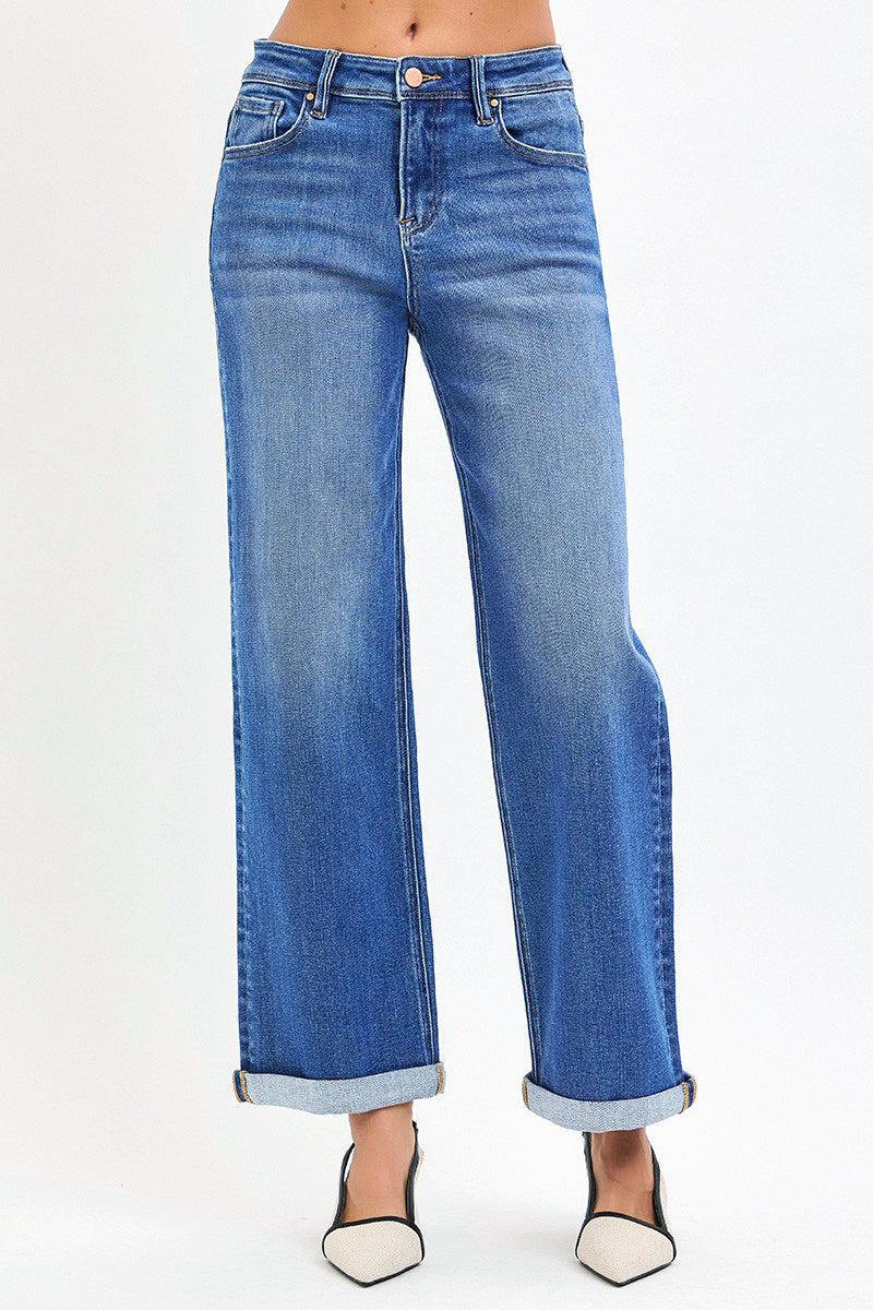 HIGH RISE RELAXED FIT ANKLE STRAIGHT JEANS CUFF