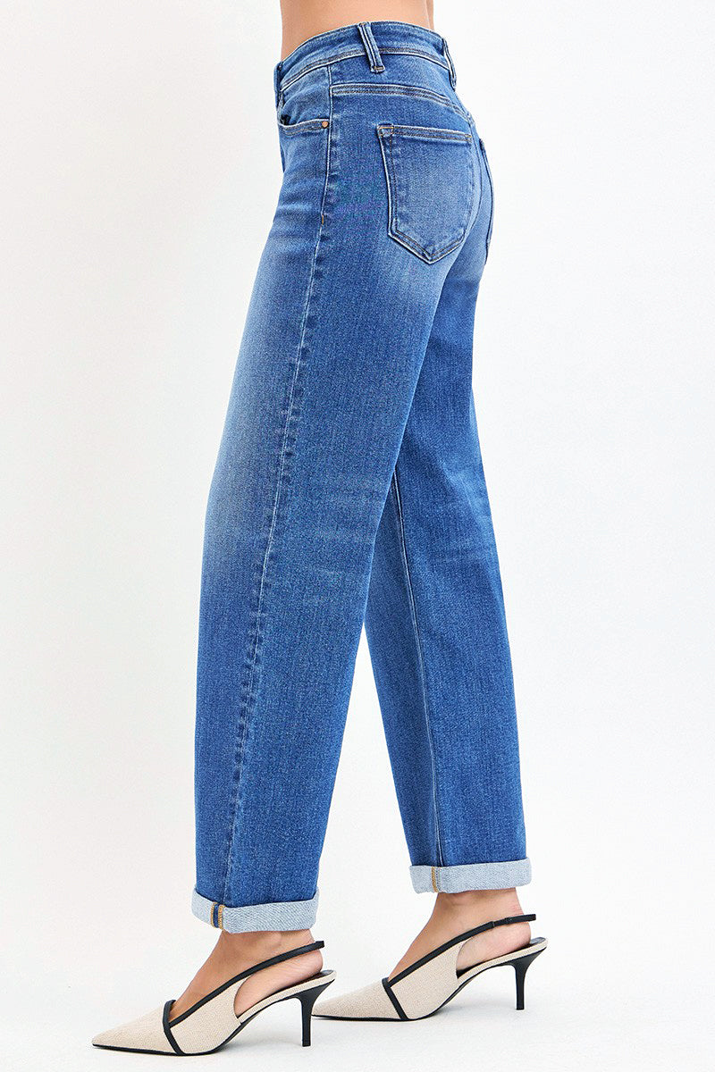 HIGH RISE RELAXED FIT ANKLE STRAIGHT JEANS CUFF