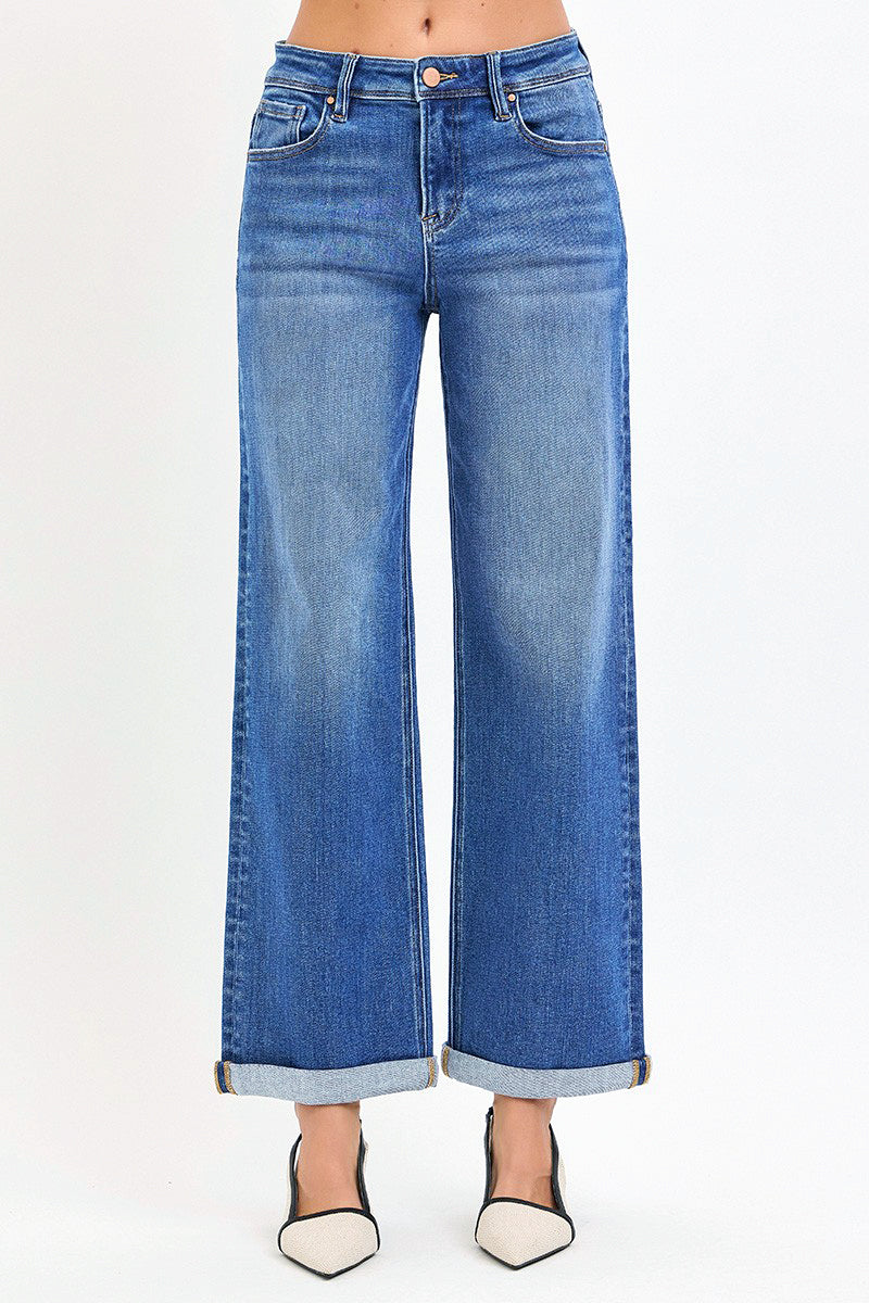 HIGH RISE RELAXED FIT ANKLE STRAIGHT JEANS CUFF