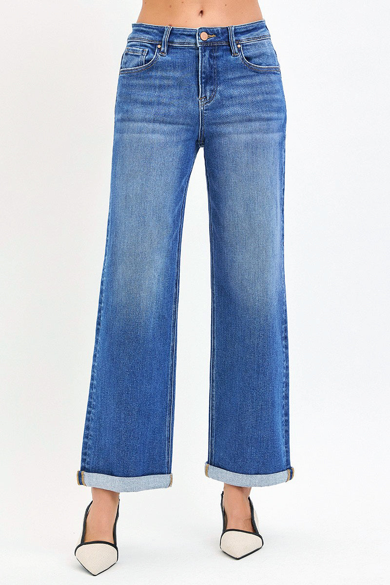 HIGH RISE RELAXED FIT ANKLE STRAIGHT JEANS CUFF