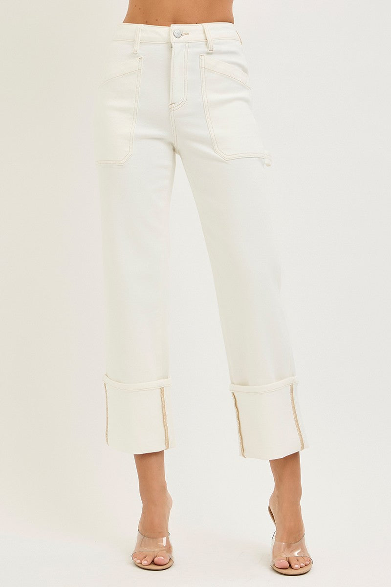 HIGH RISE STRAIGHT TURN UP CUFFED PATCH POCKET