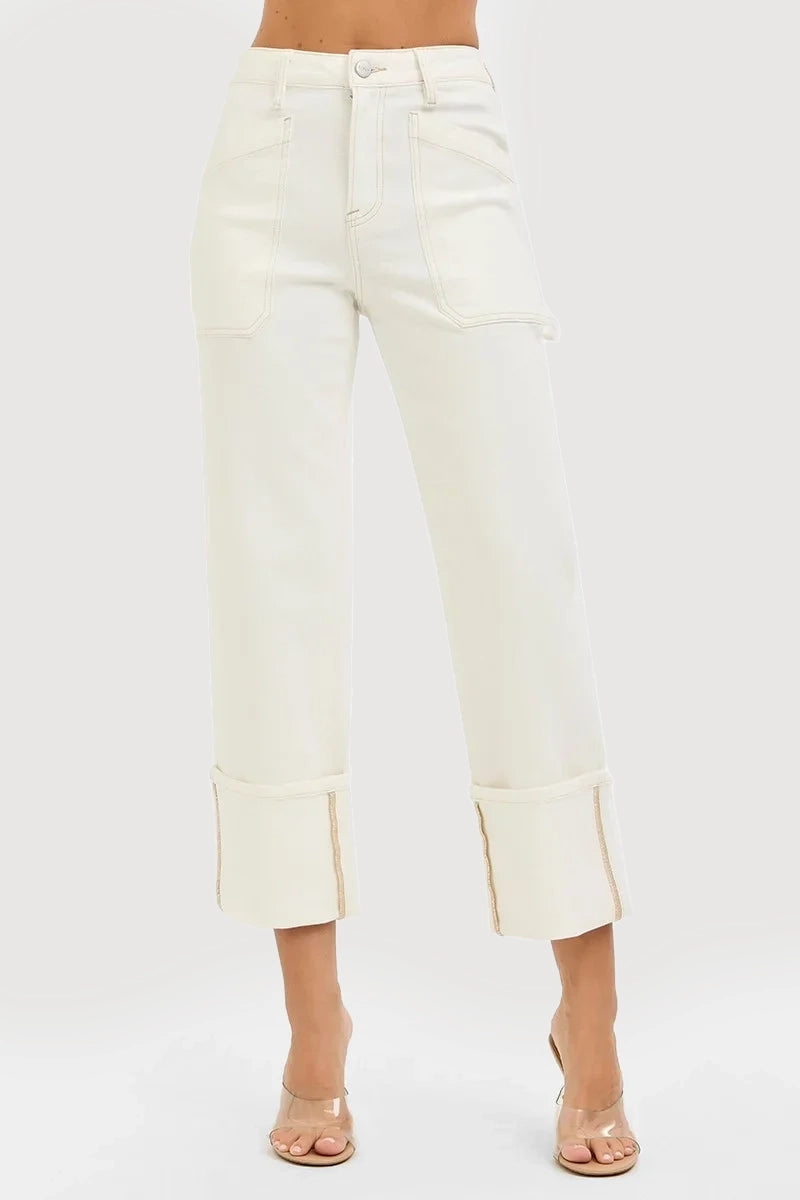 HIGH RISE STRAIGHT TURN UP CUFFED PATCH POCKET