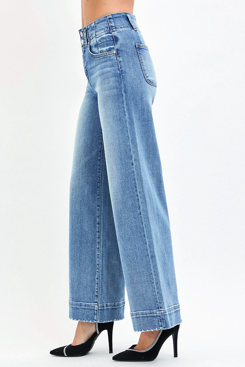 HIGH RISE ANKLE WIDE SEAM DETAILED JEANS