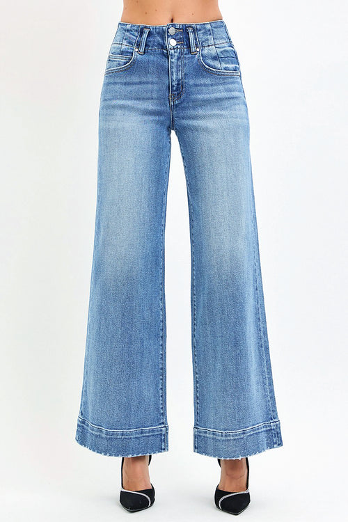 HIGH RISE ANKLE WIDE SEAM DETAILED JEANS