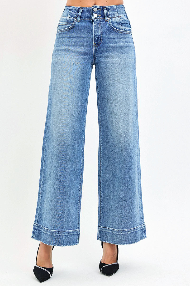 HIGH RISE ANKLE WIDE SEAM DETAILED JEANS