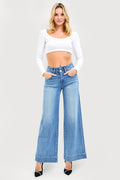 HIGH RISE ANKLE WIDE SEAM DETAILED JEANS