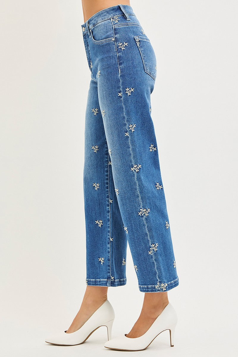 TUMMY CONTROL HIGH RISE CROP WIDE EMBROIDERED