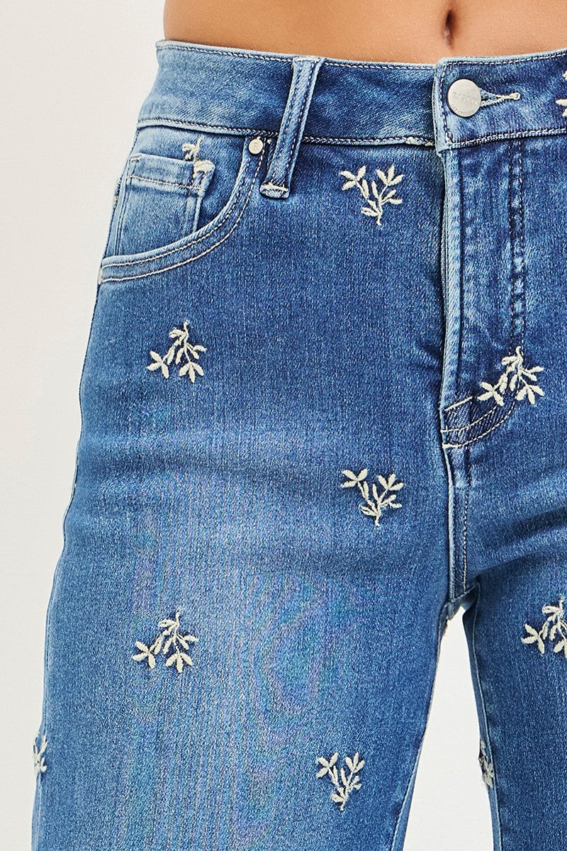 TUMMY CONTROL HIGH RISE CROP WIDE EMBROIDERED