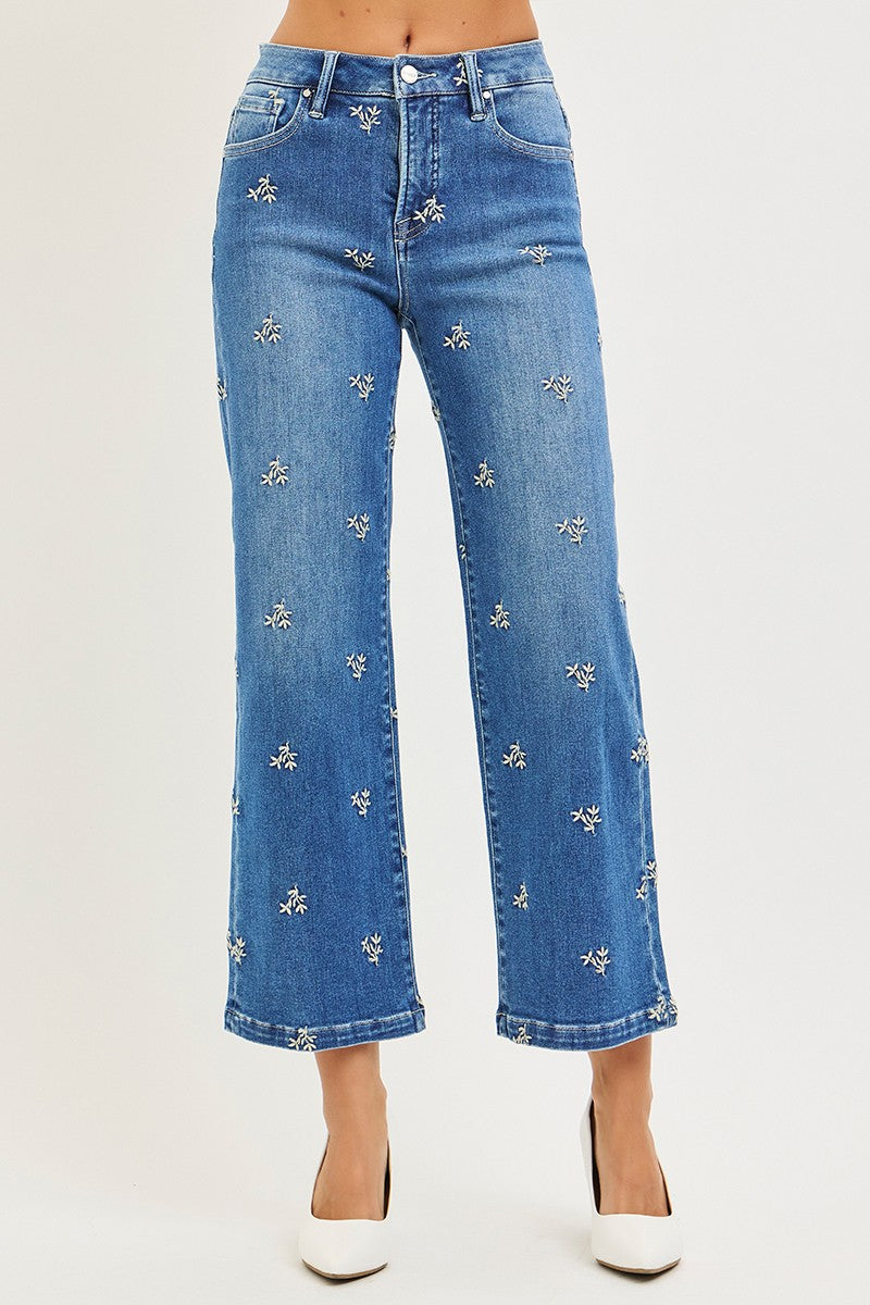 TUMMY CONTROL HIGH RISE CROP WIDE EMBROIDERED