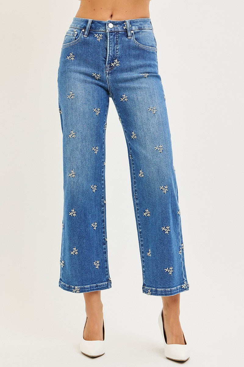 TUMMY CONTROL HIGH RISE CROP WIDE EMBROIDERED