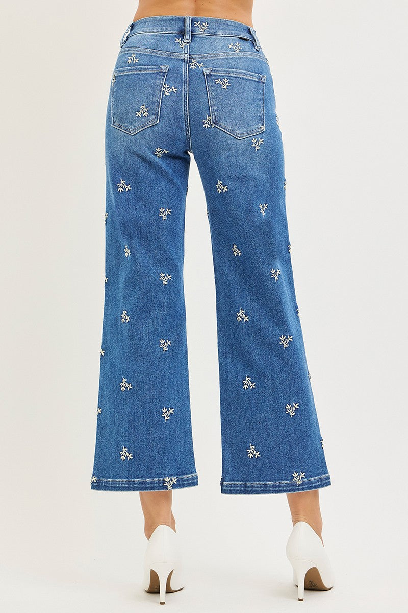 TUMMY CONTROL HIGH RISE CROP WIDE EMBROIDERED