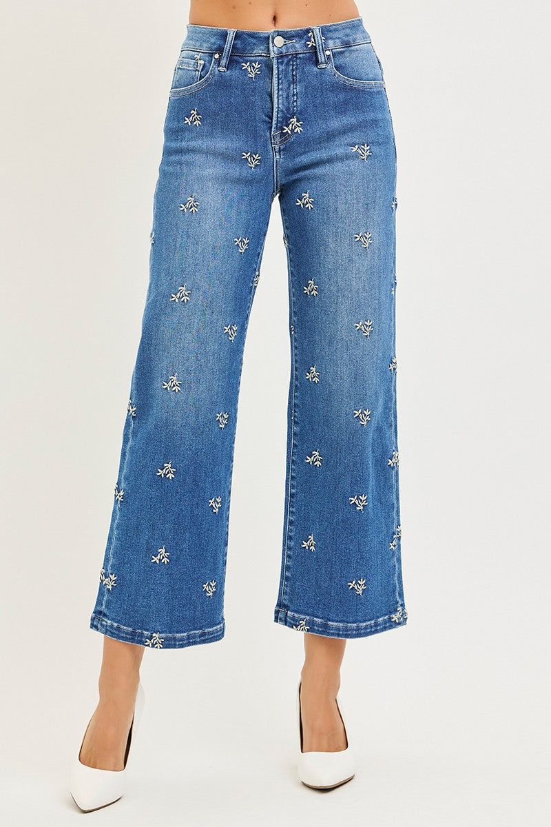 TUMMY CONTROL HIGH RISE CROP WIDE EMBROIDERED