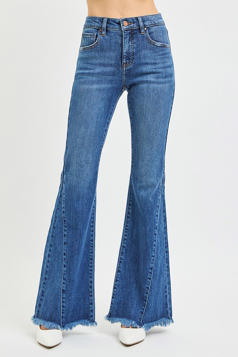 MID RISE FLARE SIDE SEAM DETAILING JEANS