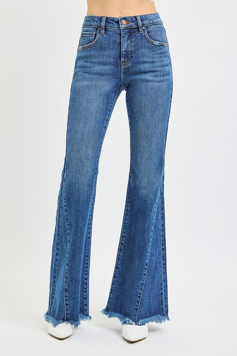 MID RISE FLARE SIDE SEAM DETAILING JEANS