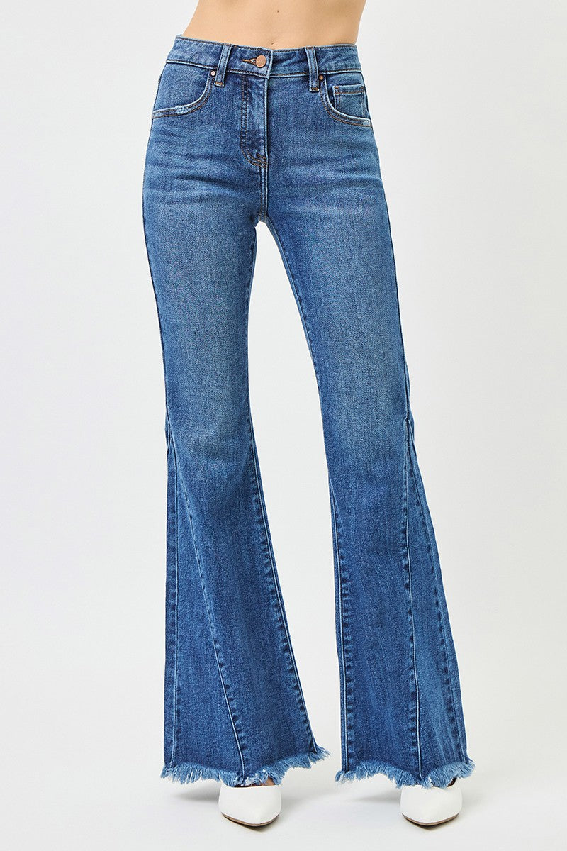 MID RISE FLARE SIDE SEAM DETAILING JEANS