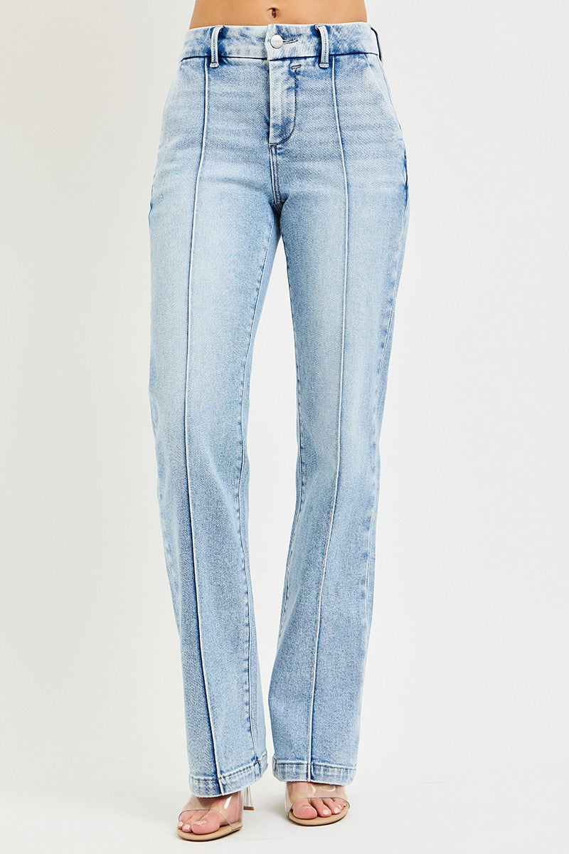 TUMMY CONTROL HIGH RISE STRAIGHT PIN TUCK JEANS