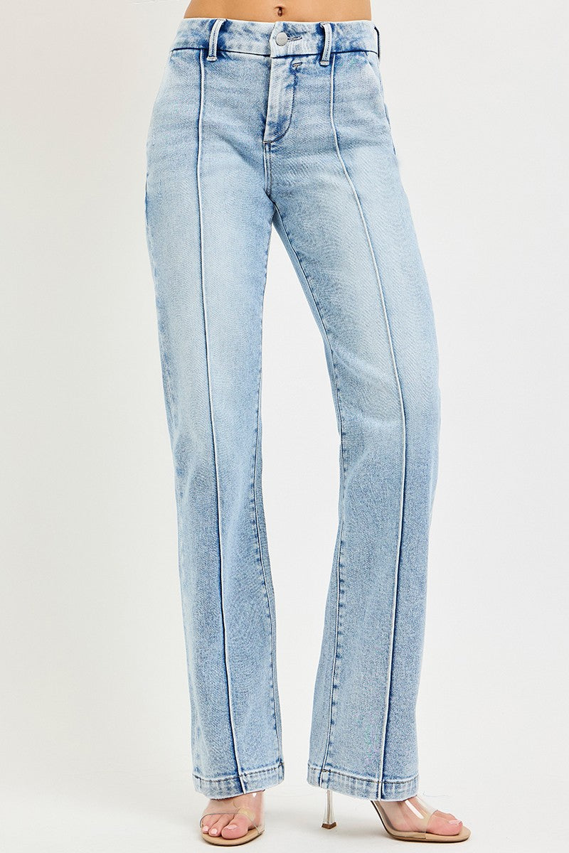 TUMMY CONTROL HIGH RISE STRAIGHT PIN TUCK JEANS